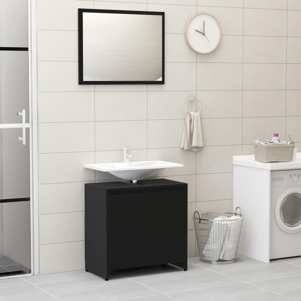 vidaXL Set mobilier de baie, 3 piese, negru, lemn prelucrat vidaXL Set mobilier de baie, 3 piese, negru, lemn prelucrat