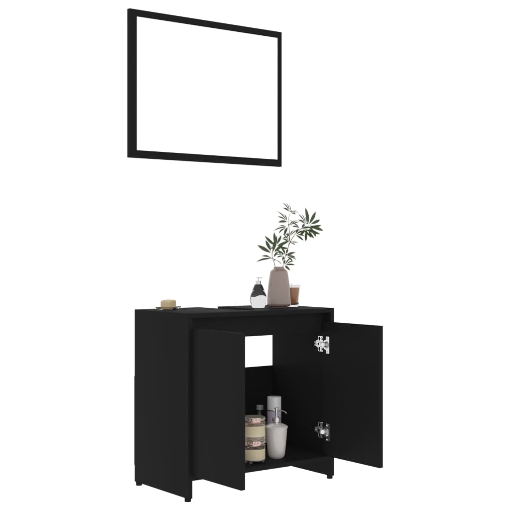 vidaXL Set mobilier de baie, 3 piese, negru, lemn prelucrat vidaXL Set mobilier de baie, 3 piese, negru, lemn prelucrat