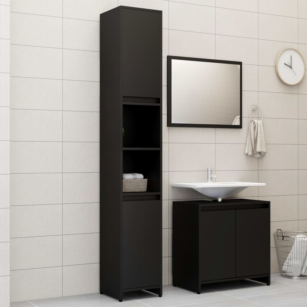 vidaXL Set mobilier de baie, 3 piese, negru, lemn prelucrat vidaXL Set mobilier de baie, 3 piese, negru, lemn prelucrat