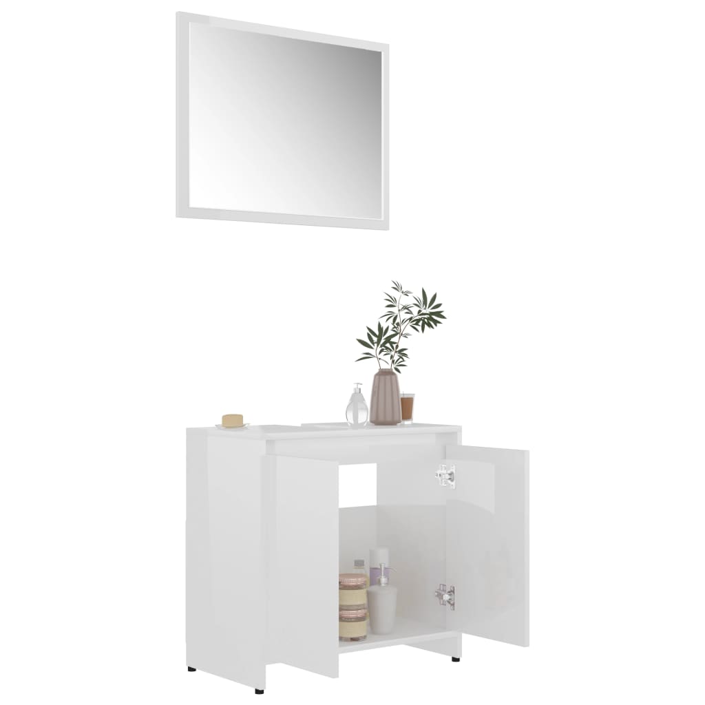 vidaXL Set mobilier de baie, 3 piese, alb extralucios, lemn prelucrat vidaXL Set mobilier de baie, 3 piese, alb extralucios, lemn prelucrat