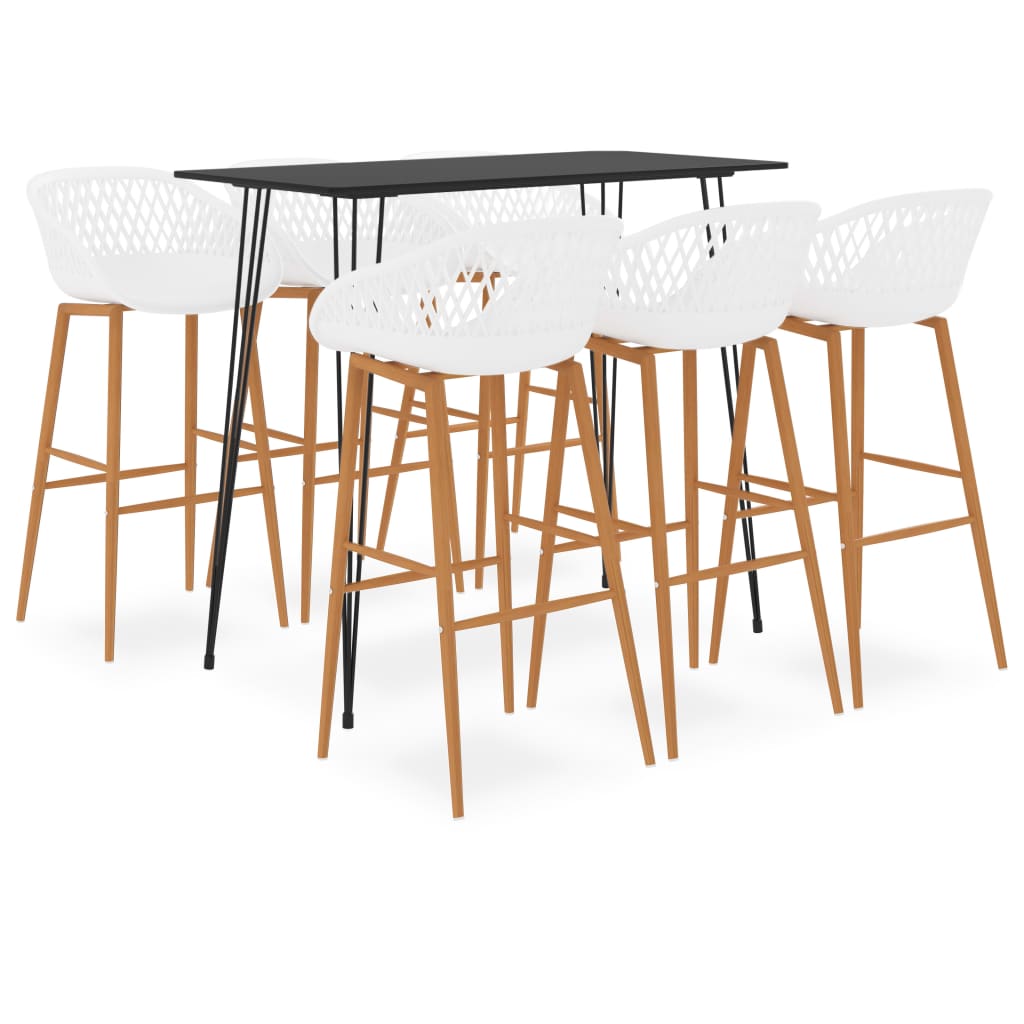 vidaXL Set mobilier de bar, 7 piese, negru și alb vidaXL Set mobilier de bar, 7 piese, negru și alb