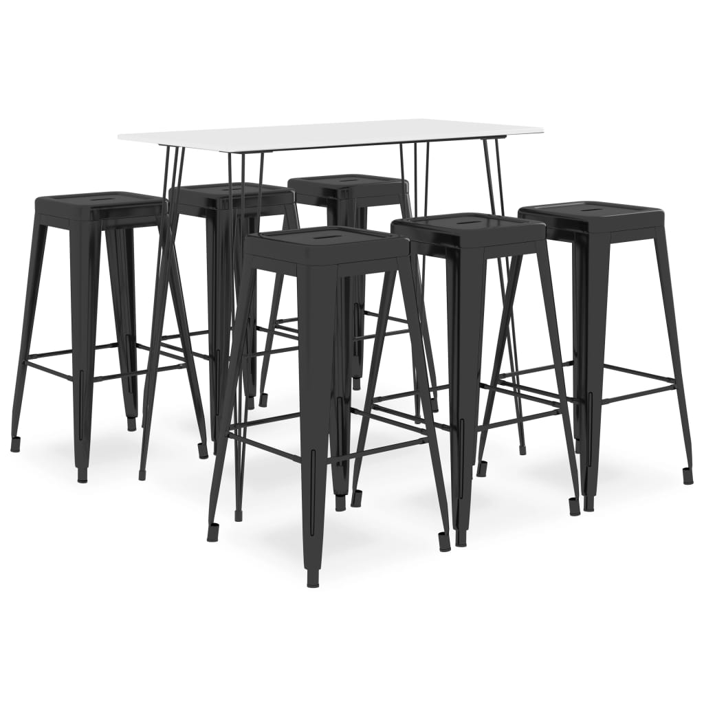 vidaXL Set mobilier de bar, 7 piese, alb și negru vidaXL Set mobilier de bar, 7 piese, alb și negru