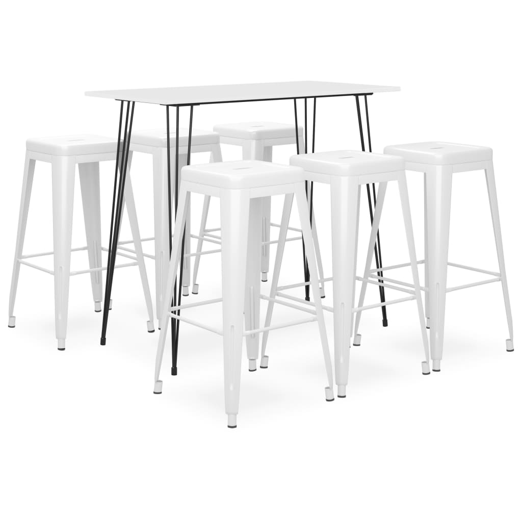 vidaXL Set mobilier de bar, 7 piese, alb