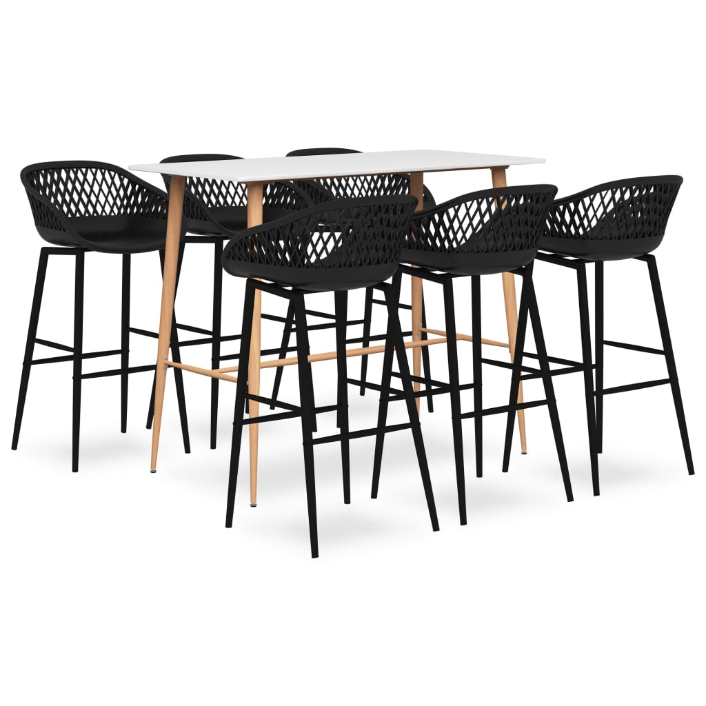 vidaXL Set mobilier de bar, 7 piese, alb și negru
