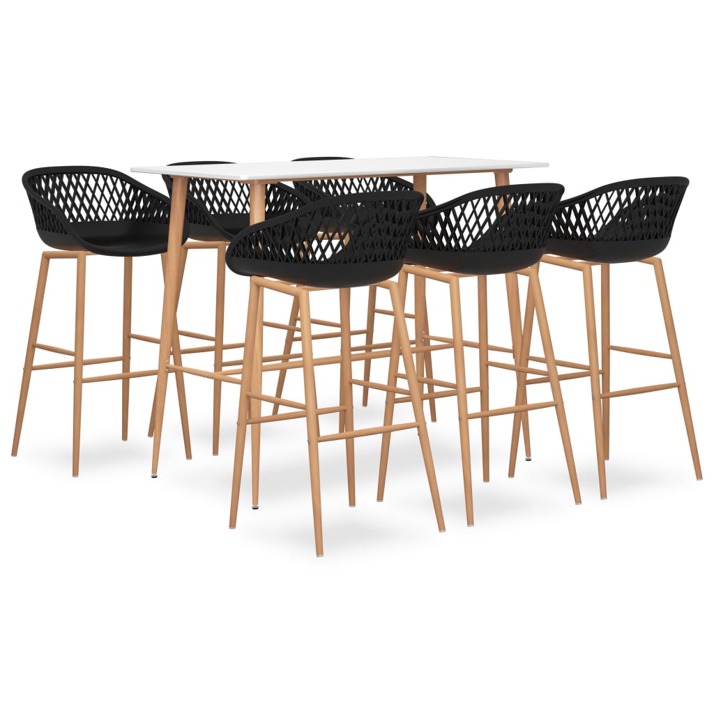 vidaXL Set mobilier de bar, 7 piese, alb și negru vidaXL Set mobilier de bar, 7 piese, alb și negru