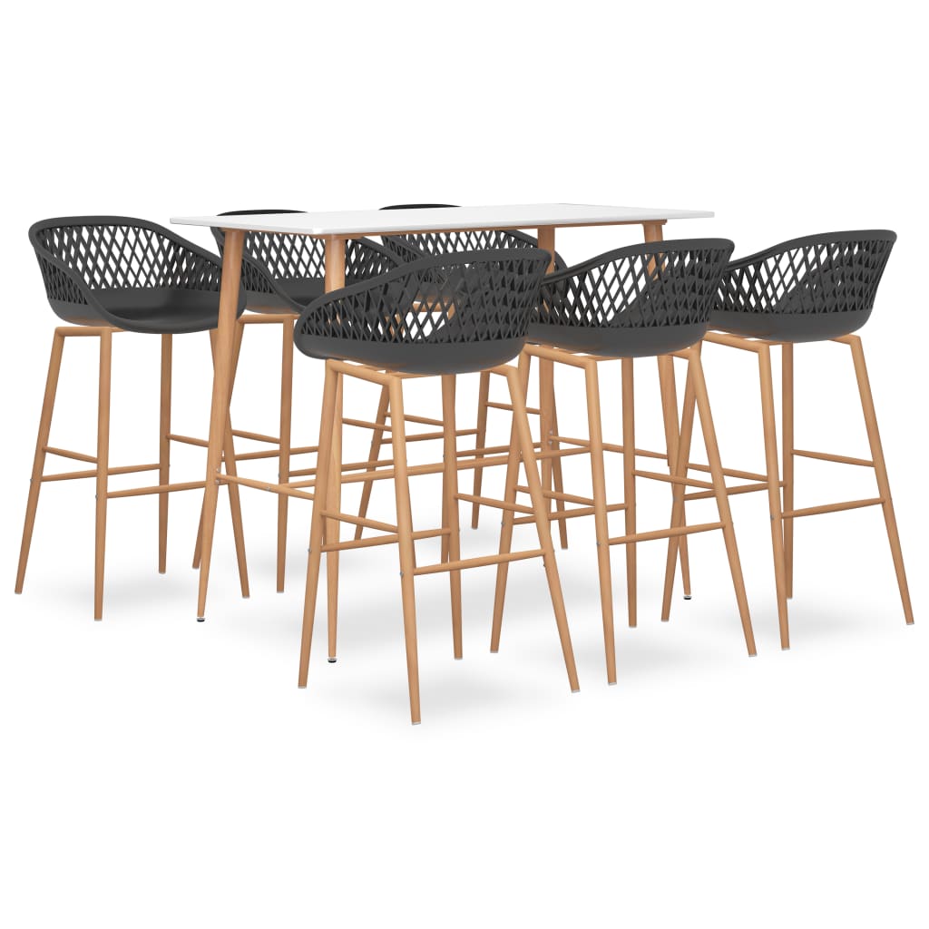 vidaXL Set mobilier de bar, 7 piese, alb și gri vidaXL Set mobilier de bar, 7 piese, alb și gri
