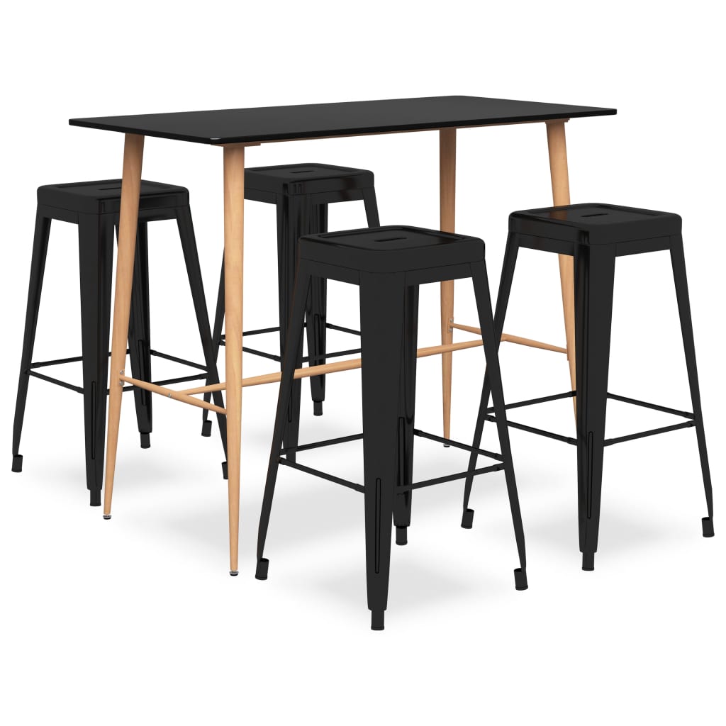 vidaXL Set mobilier de bar, 5 piese, negru vidaXL Set mobilier de bar, 5 piese, negru