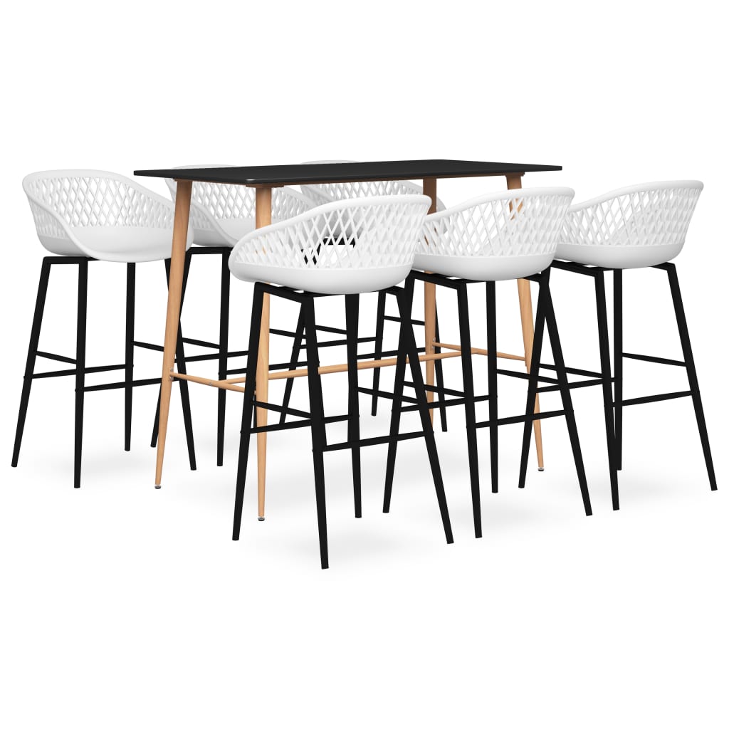 vidaXL Set mobilier de bar, 7 piese, negru și alb vidaXL Set mobilier de bar, 7 piese, negru și alb