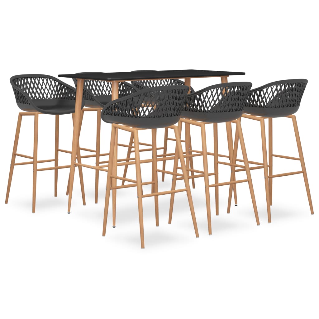 vidaXL Set mobilier de bar, 7 piese, negru și gri vidaXL Set mobilier de bar, 7 piese, negru și gri