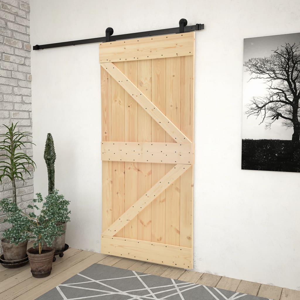 vidaXL Ușă glisantă cu set feronerie, 80 x 210 cm, lemn masiv de pin vidaXL Ușă glisantă cu set feronerie, 80 x 210 cm, lemn masiv de pin