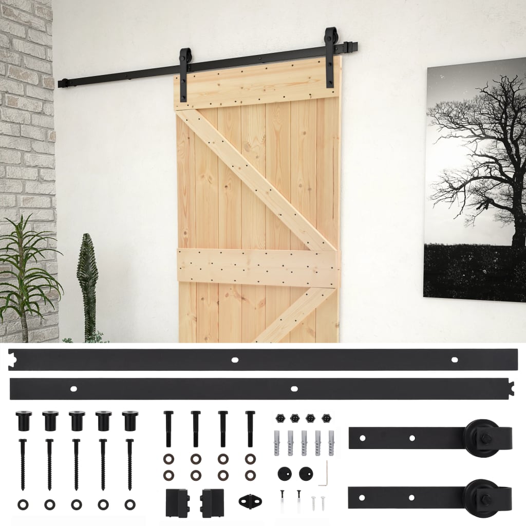 vidaXL Ușă glisantă cu set feronerie, 90x210 cm, lemn masiv de pin vidaXL Ușă glisantă cu set feronerie, 90x210 cm, lemn masiv de pin