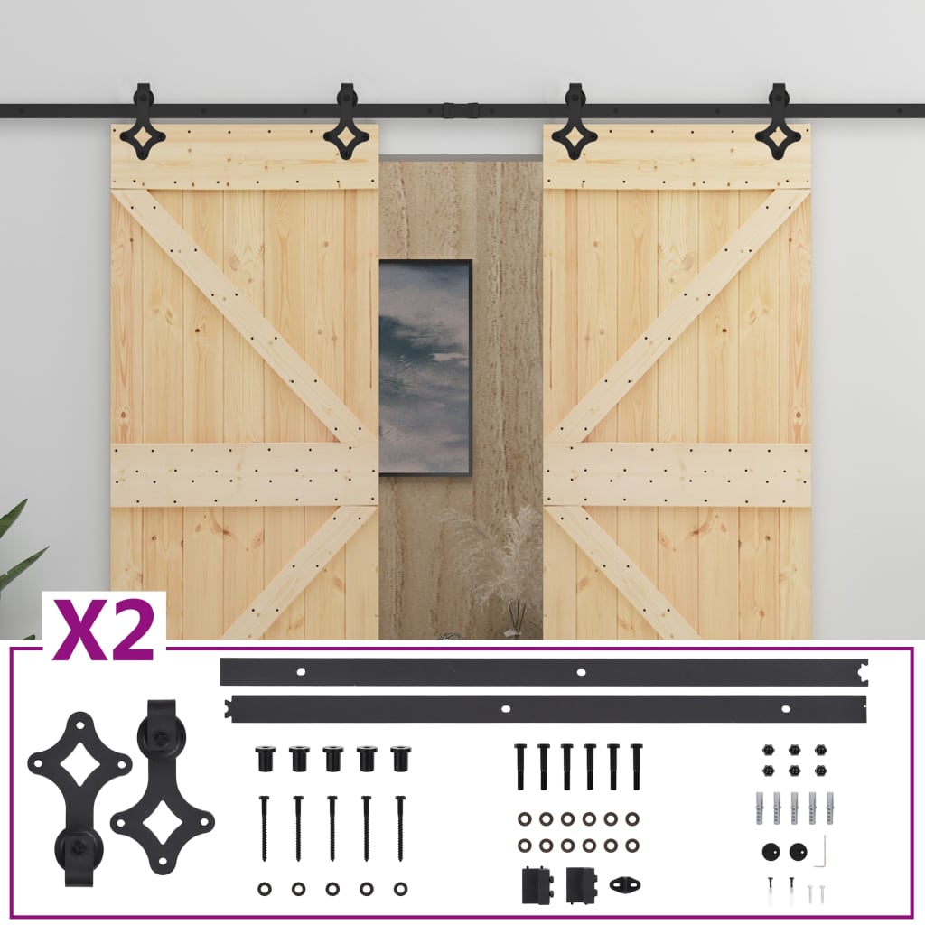 vidaXL Ușă glisantă cu set feronerie, 90 x 210 cm, lemn masiv de pin vidaXL Ușă glisantă cu set feronerie, 90 x 210 cm, lemn masiv de pin