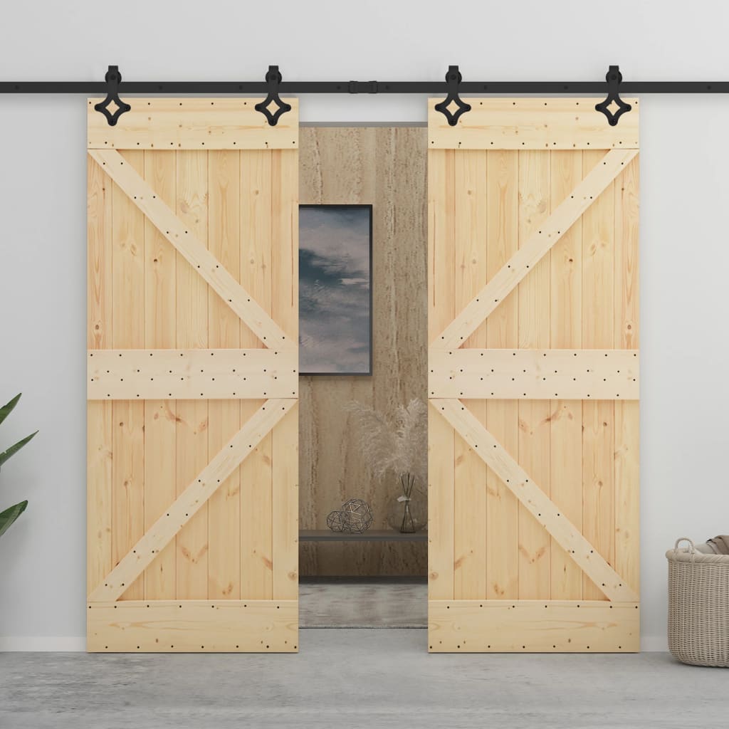 vidaXL Ușă glisantă cu set feronerie, 90 x 210 cm, lemn masiv de pin vidaXL Ușă glisantă cu set feronerie, 90 x 210 cm, lemn masiv de pin