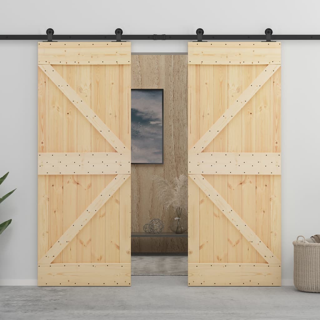 vidaXL Ușă glisantă cu set feronerie, 100 x 210 cm, lemn masiv de pin vidaXL Ușă glisantă cu set feronerie, 100 x 210 cm, lemn masiv de pin