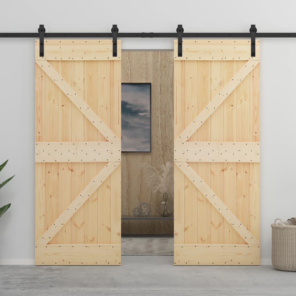 vidaXL Ușă glisantă cu set feronerie, 100x210 cm, lemn masiv de pin vidaXL Ușă glisantă cu set feronerie, 100x210 cm, lemn masiv de pin