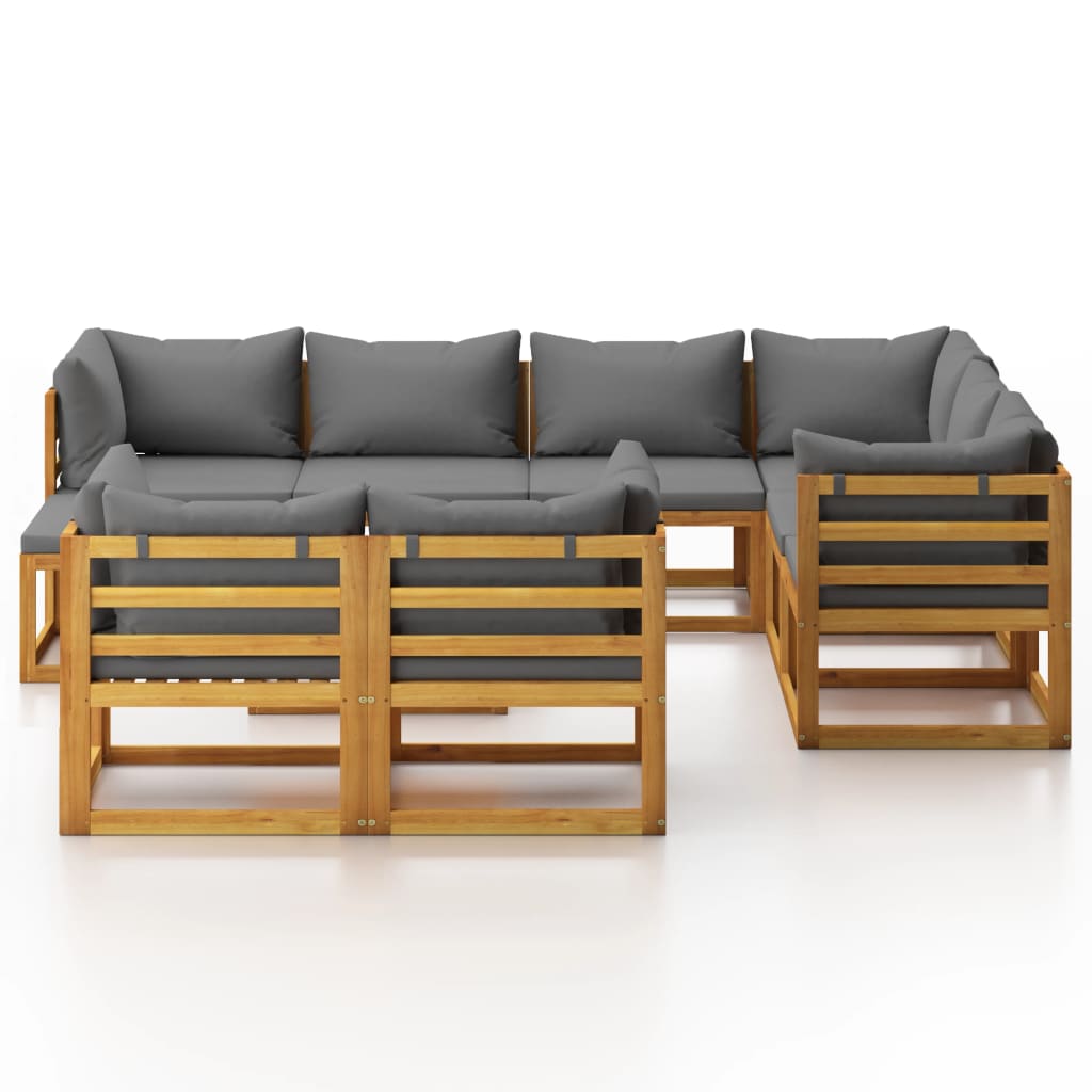 vidaXL Set mobilier grădină cu perne, 10 piese, lemn masiv de acacia