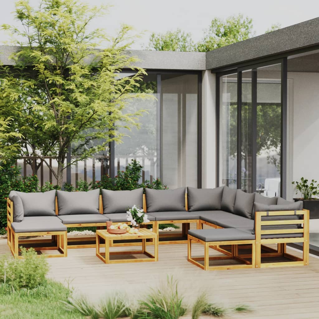 vidaXL Set mobilier grădină cu perne, 11 piese, lemn masiv de acacia vidaXL Set mobilier grădină cu perne, 11 piese, lemn masiv de acacia