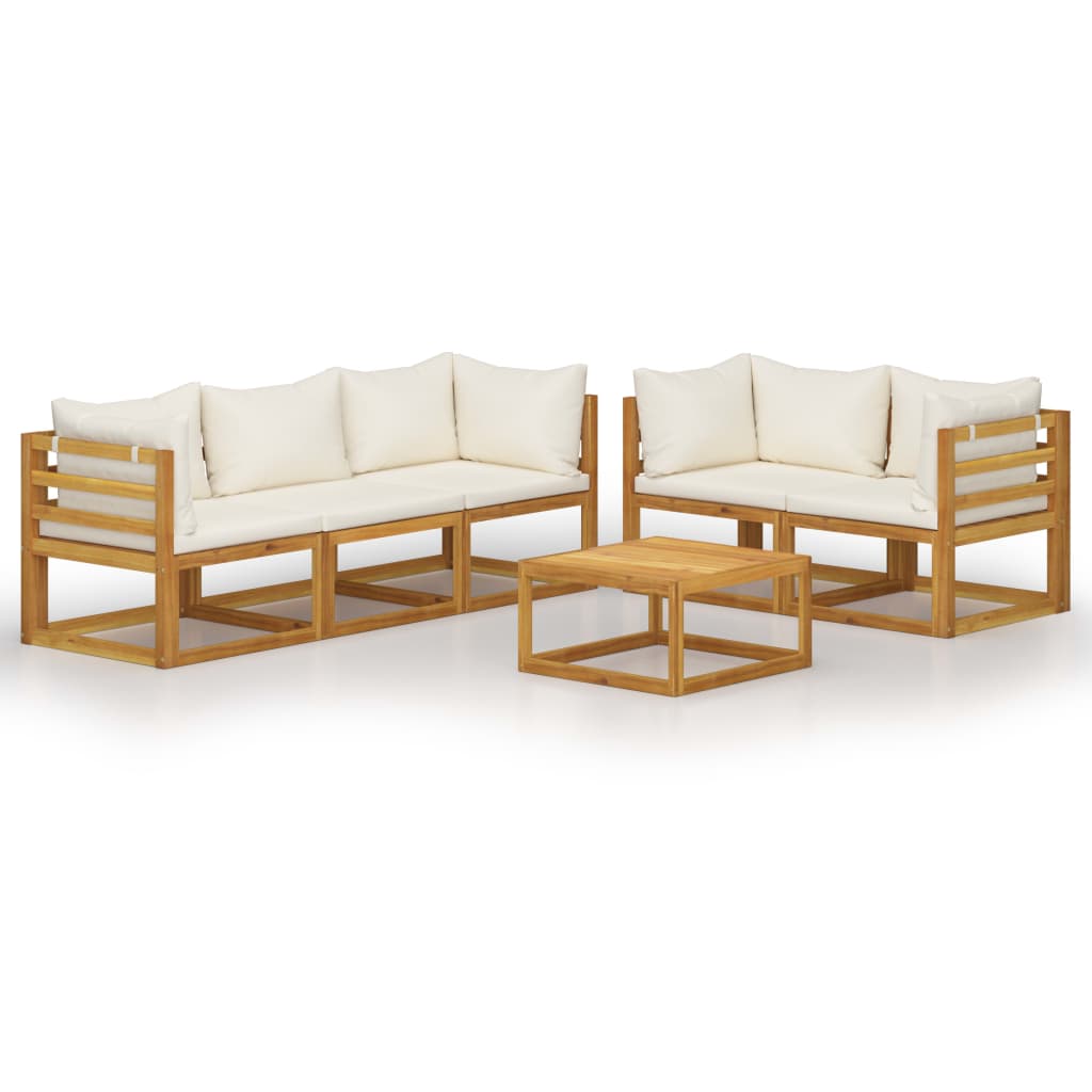 vidaXL Set mobilier grădină cu perne, 6 piese, crem, lemn masiv acacia