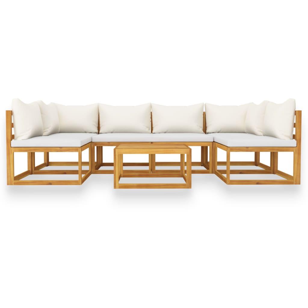 vidaXL Set mobilier grădină cu perne, 7 piese, crem, lemn masiv acacia