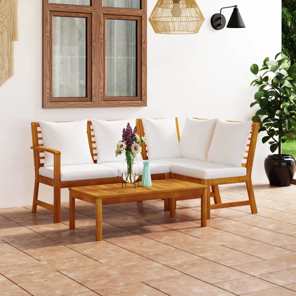 vidaXL Set mobilier de grădină, 4 piese, perne crem, lemn masiv acacia vidaXL Set mobilier de grădină, 4 piese, perne crem, lemn masiv acacia