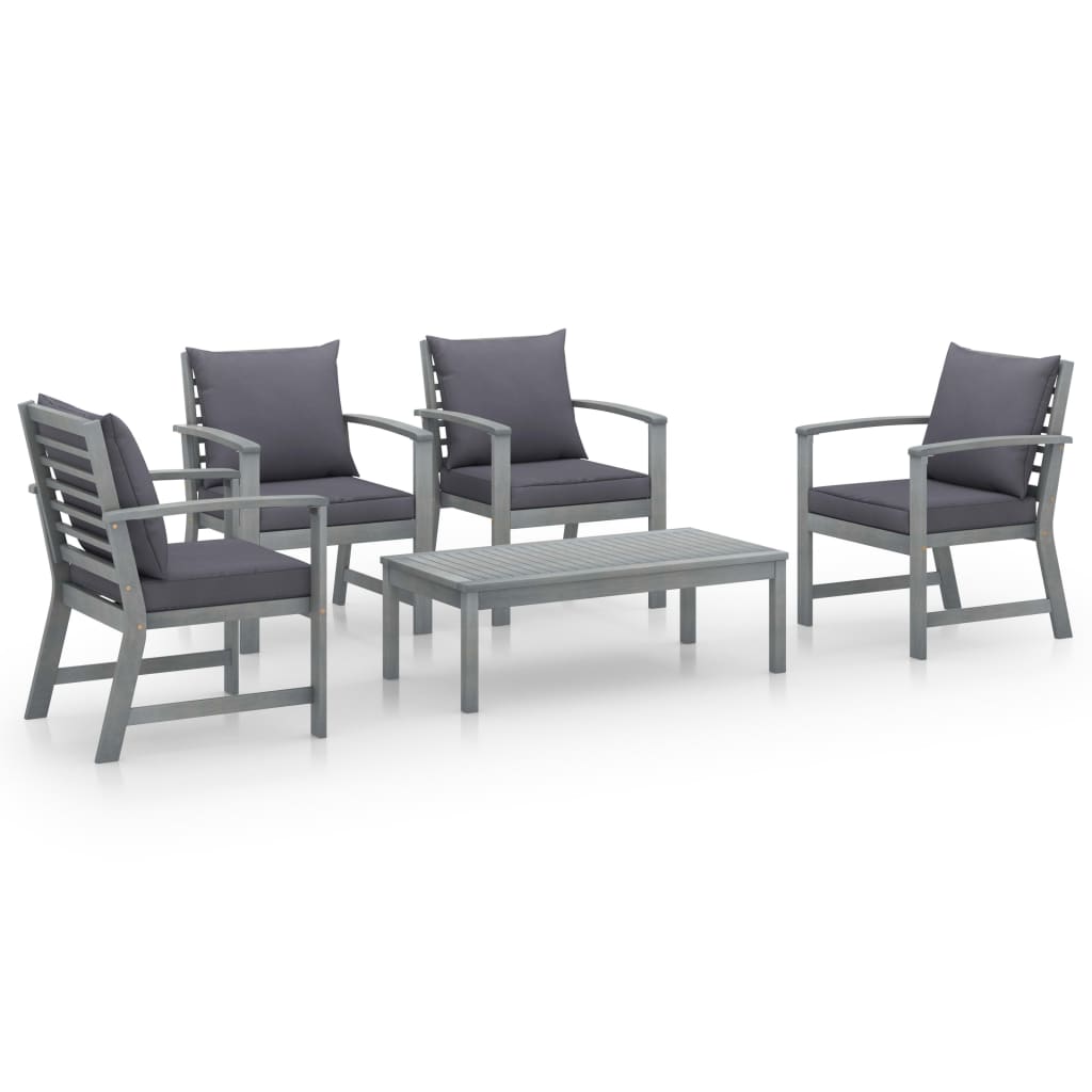 vidaXL Set mobilier grădină cu pernă, 5 piese, gri, lemn masiv acacia