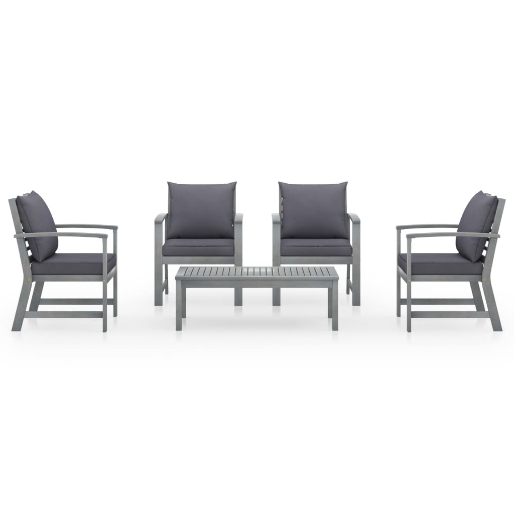 vidaXL Set mobilier grădină cu pernă, 5 piese, gri, lemn masiv acacia