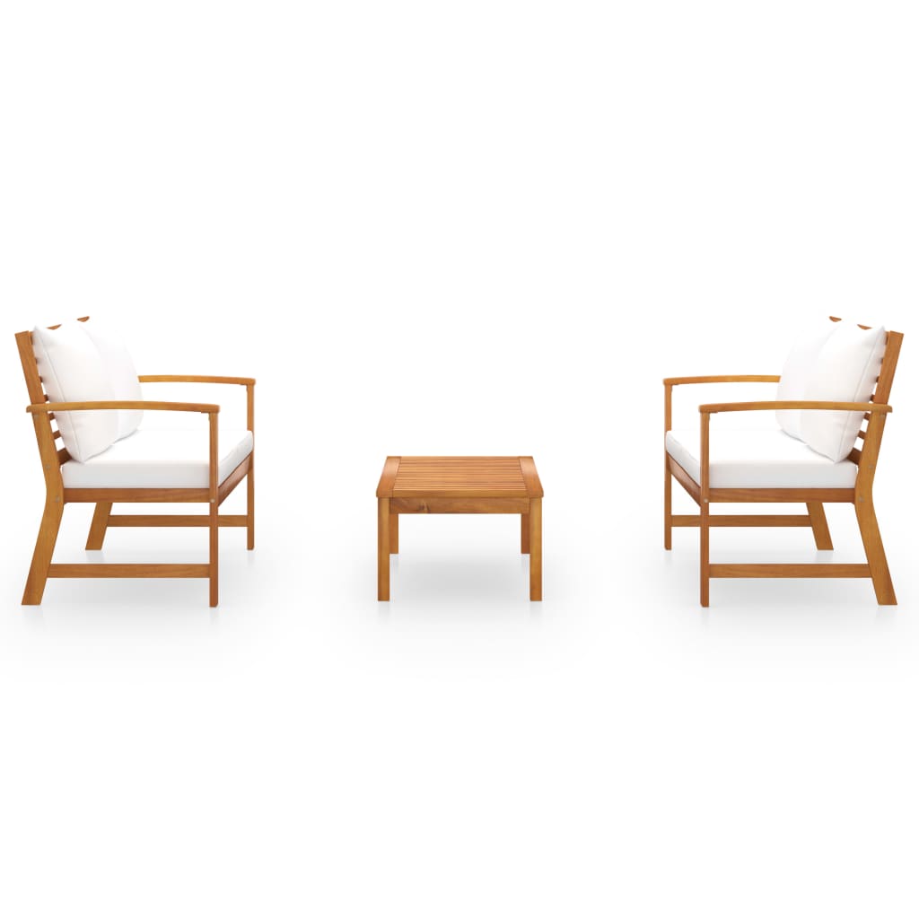 vidaXL Set mobilier de grădină, cu perne, 3 piese, lemn masiv acacia