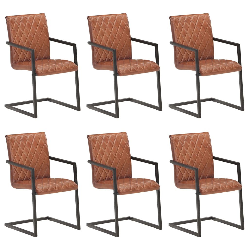 vidaXL Scaune de bucătărie cantilever, 6 buc., maro, piele naturală vidaXL Scaune de bucătărie cantilever, 6 buc., maro, piele naturală