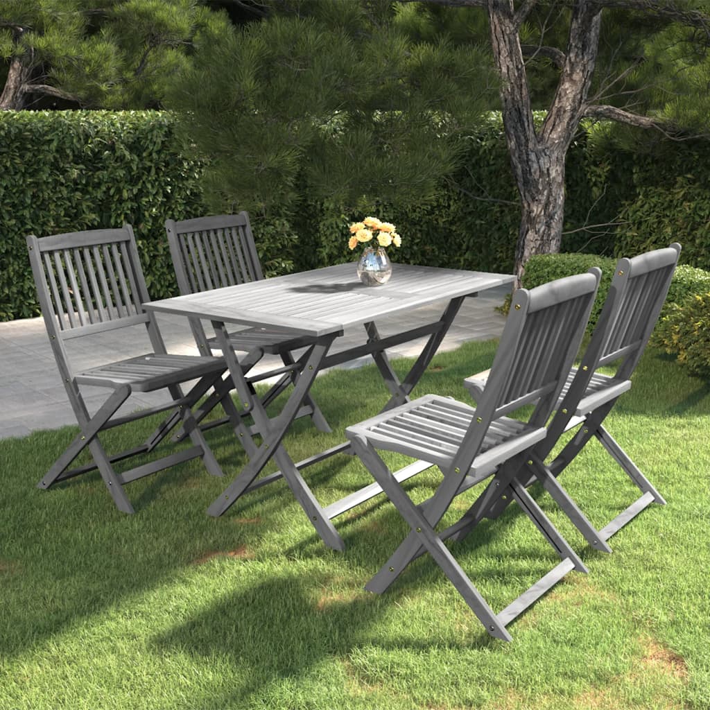vidaXL Set mobilier de grădină, 5 piese, gri, lemn masiv de acacia vidaXL Set mobilier de grădină, 5 piese, gri, lemn masiv de acacia