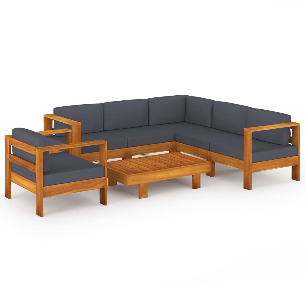 vidaXL Set mobilier grădină perne gri închis, 7 piese, lemn acacia vidaXL Set mobilier grădină perne gri închis, 7 piese, lemn acacia