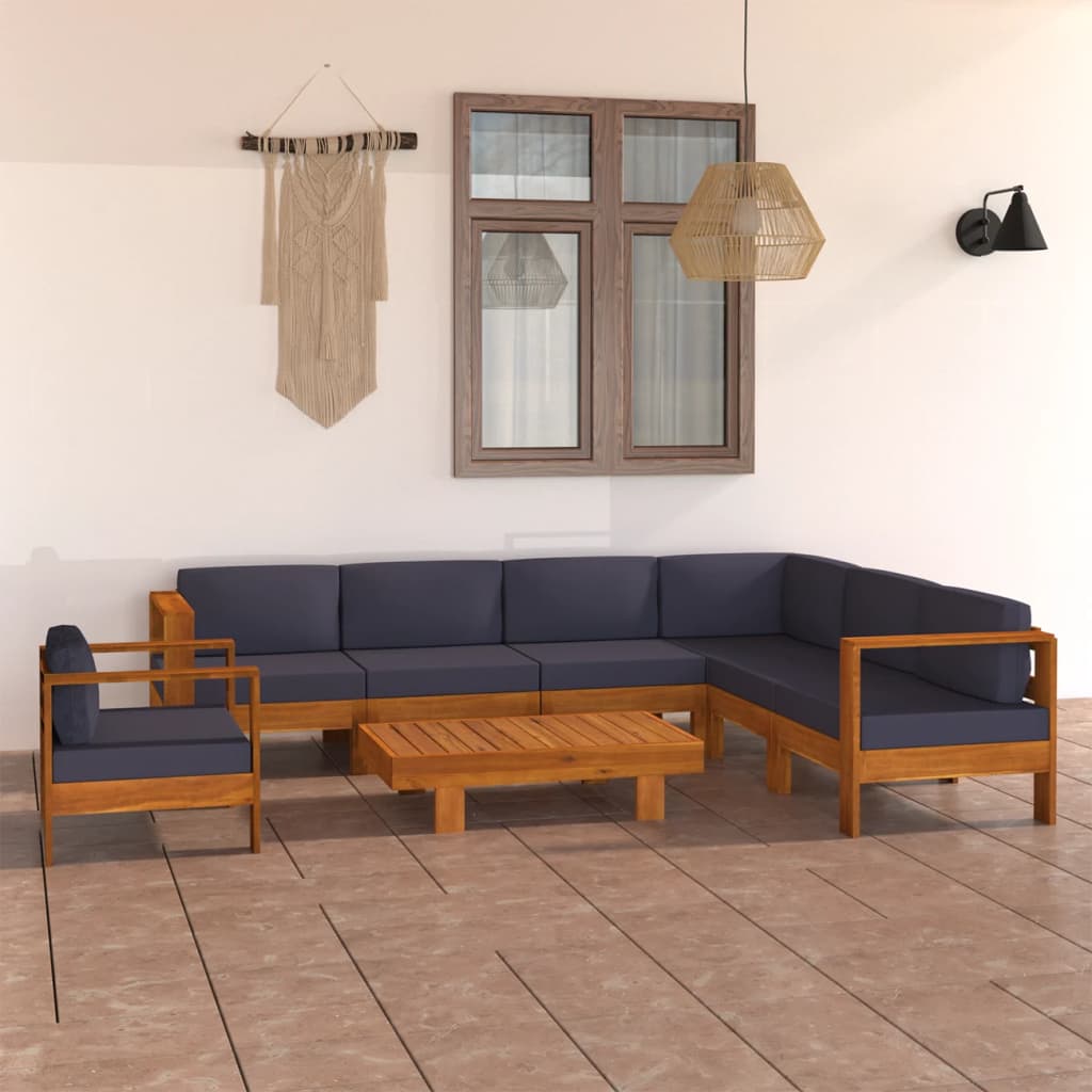 vidaXL Set mobilier grădină perne gri închis, 8 piese, lemn acacia vidaXL Set mobilier grădină perne gri închis, 8 piese, lemn acacia