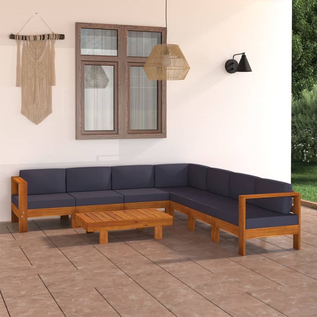 vidaXL Set mobilier grădină perne gri închis, 8 piese, lemn acacia vidaXL Set mobilier grădină perne gri închis, 8 piese, lemn acacia