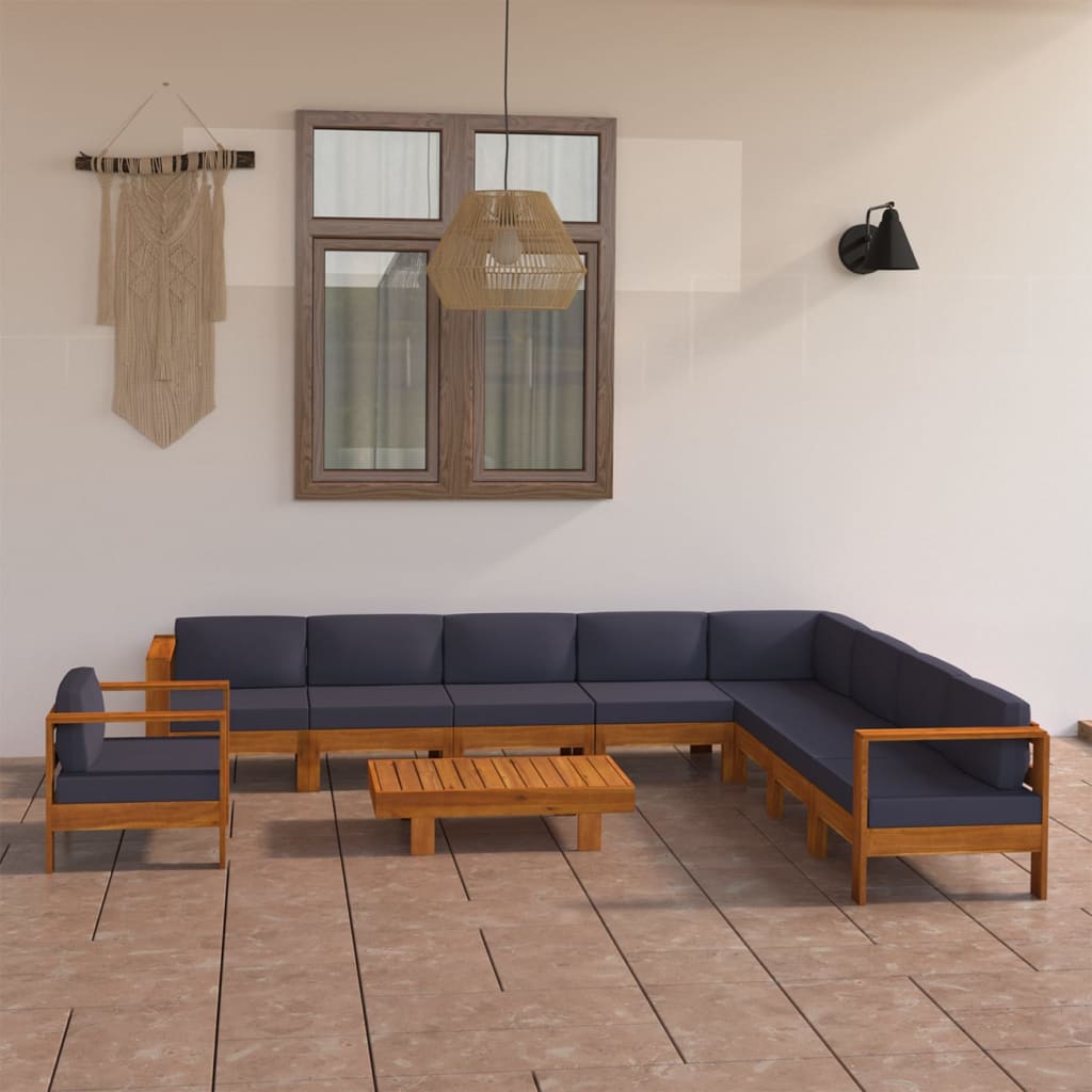 vidaXL Set mobilier grădină perne gri închis, 10 piese, lemn acacia vidaXL Set mobilier grădină perne gri închis, 10 piese, lemn acacia