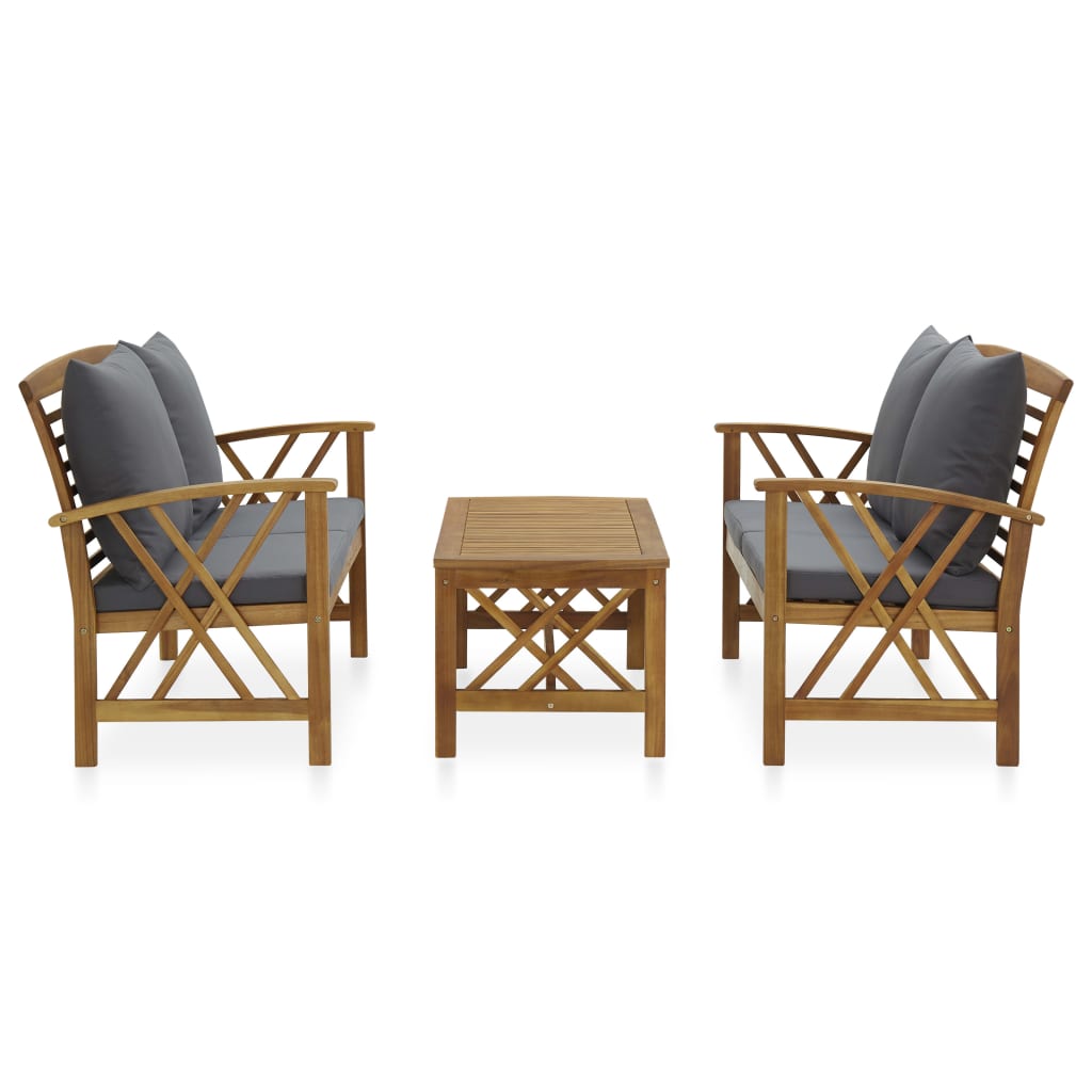 vidaXL Set mobilier grădină cu perne, 3 piese, lemn masiv de acacia