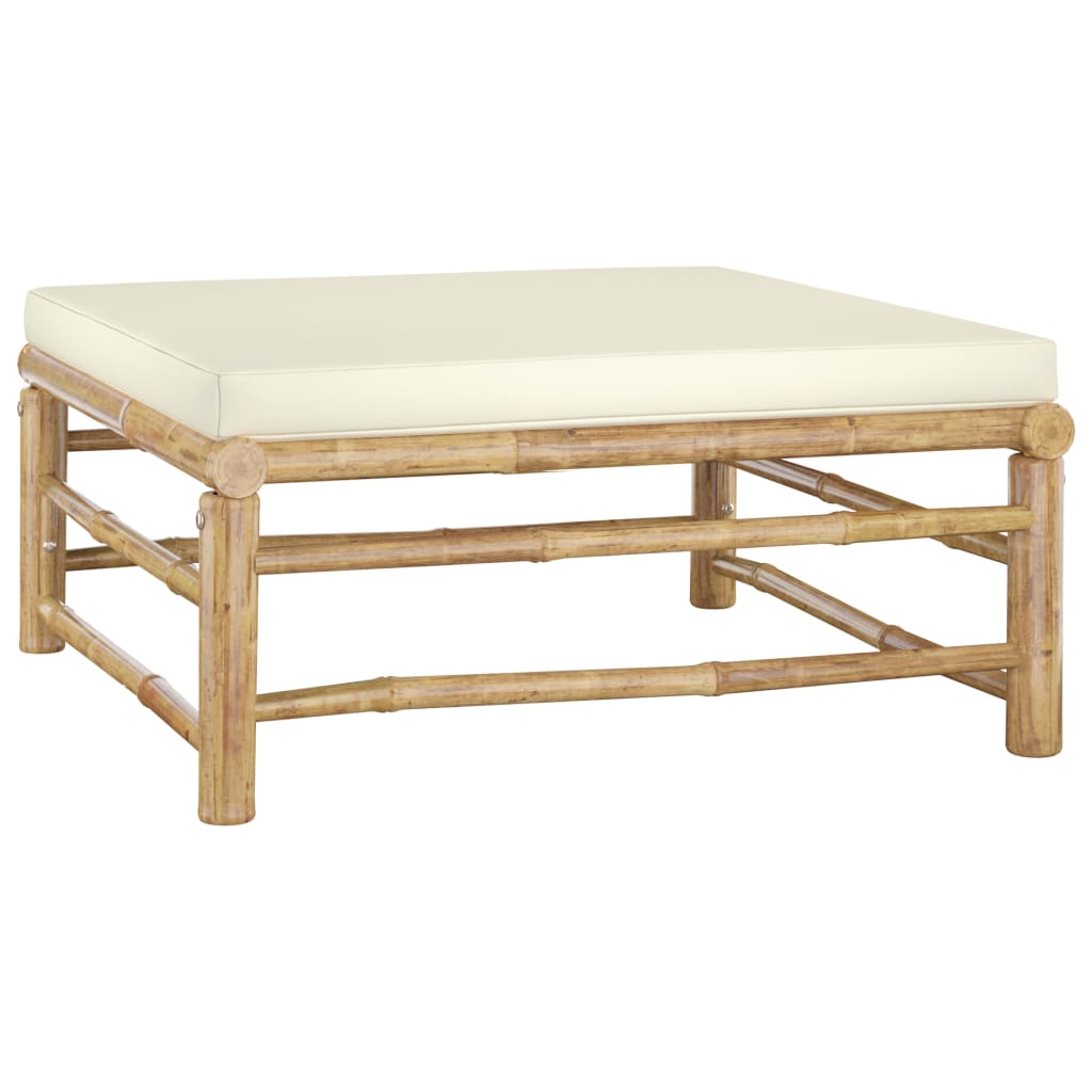 vidaXL Set mobilier de grădină, cu perne alb crem, 5 piese, bambus vidaXL Set mobilier de grădină, cu perne alb crem, 5 piese, bambus