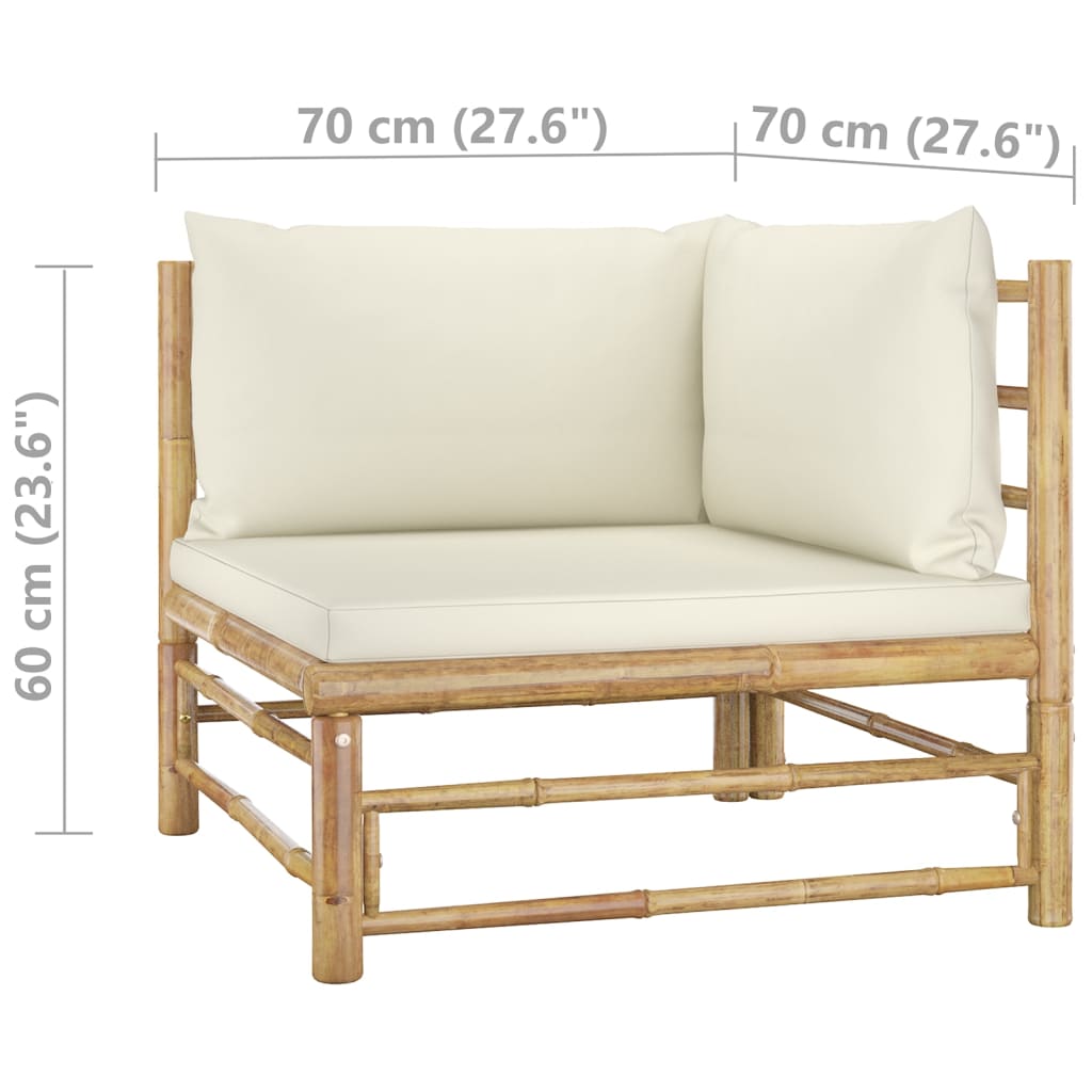vidaXL Set mobilier de grădină, cu perne alb crem, 3 piese, bambus vidaXL Set mobilier de grădină, cu perne alb crem, 3 piese, bambus