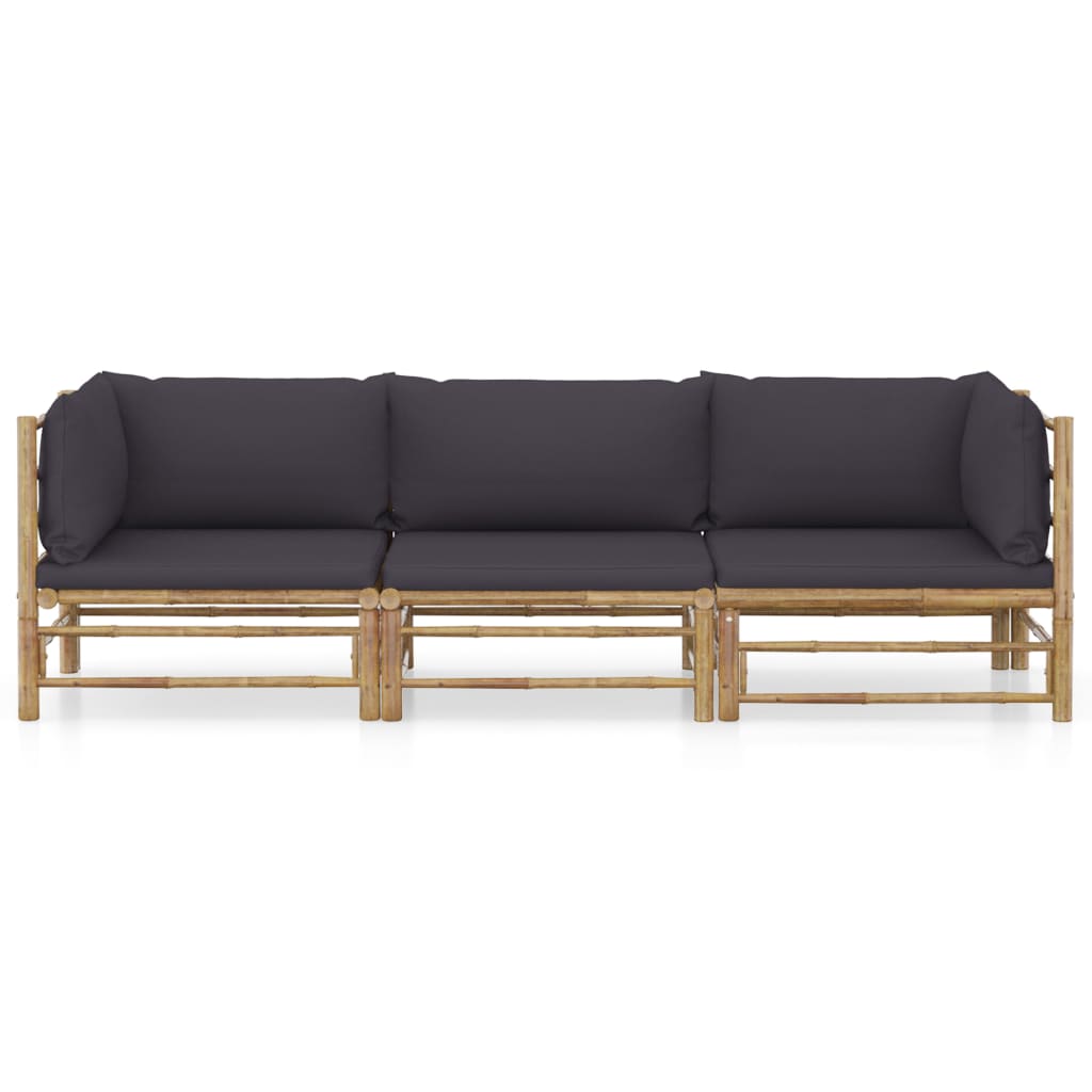 vidaXL Set mobilier de grădină, perne gri închis, 3 piese, bambus