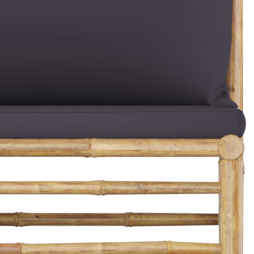 vidaXL Set mobilier de grădină, perne gri închis, 3 piese, bambus