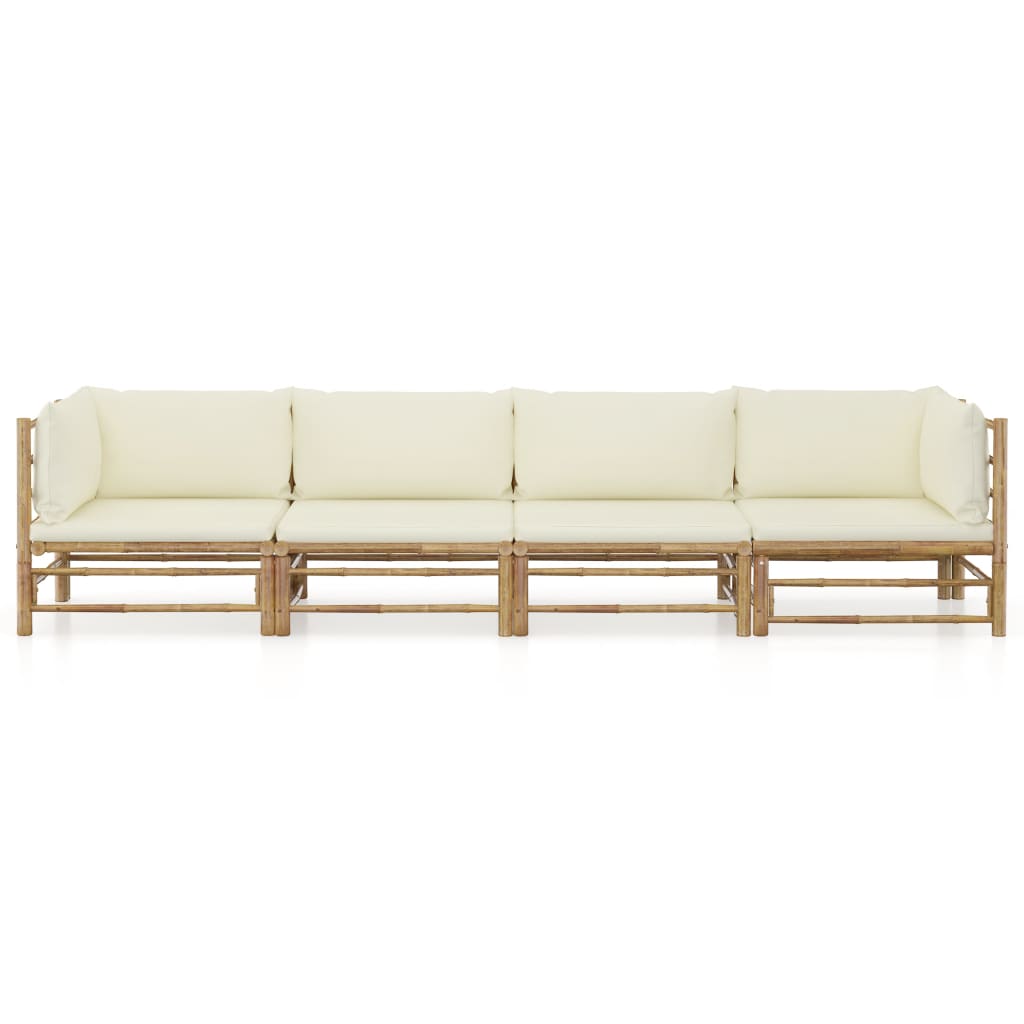 vidaXL Set mobilier de grădină, cu perne alb crem, 4 piese, bambus vidaXL Set mobilier de grădină, cu perne alb crem, 4 piese, bambus