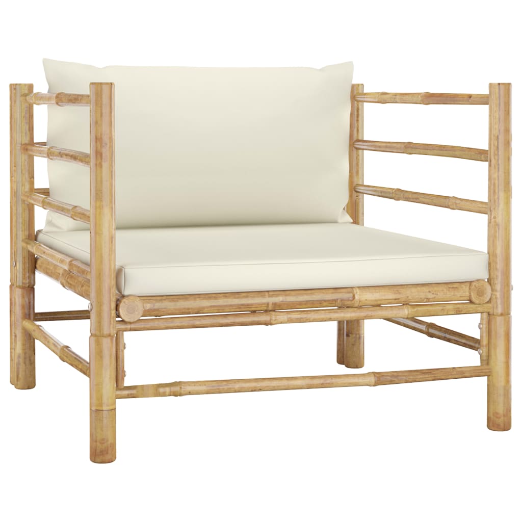 vidaXL Set mobilier de grădină, cu perne alb crem, 8 piese, bambus vidaXL Set mobilier de grădină, cu perne alb crem, 8 piese, bambus