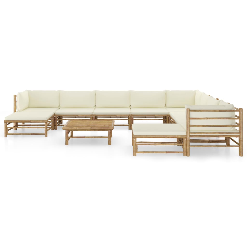vidaXL Set mobilier de grădină, cu perne alb crem, 11 piese, bambus vidaXL Set mobilier de grădină, cu perne alb crem, 11 piese, bambus