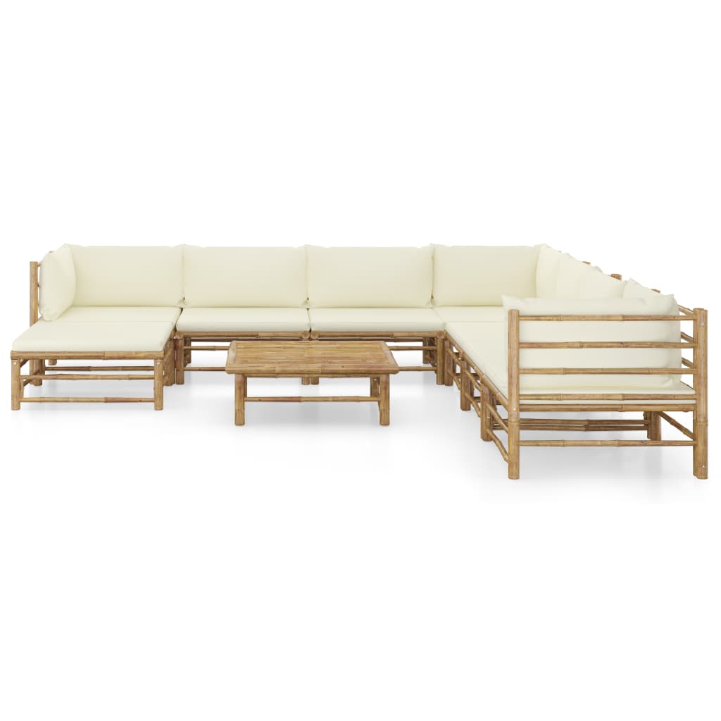 vidaXL Set mobilier de grădină, cu perne alb crem, 9 piese, bambus vidaXL Set mobilier de grădină, cu perne alb crem, 9 piese, bambus