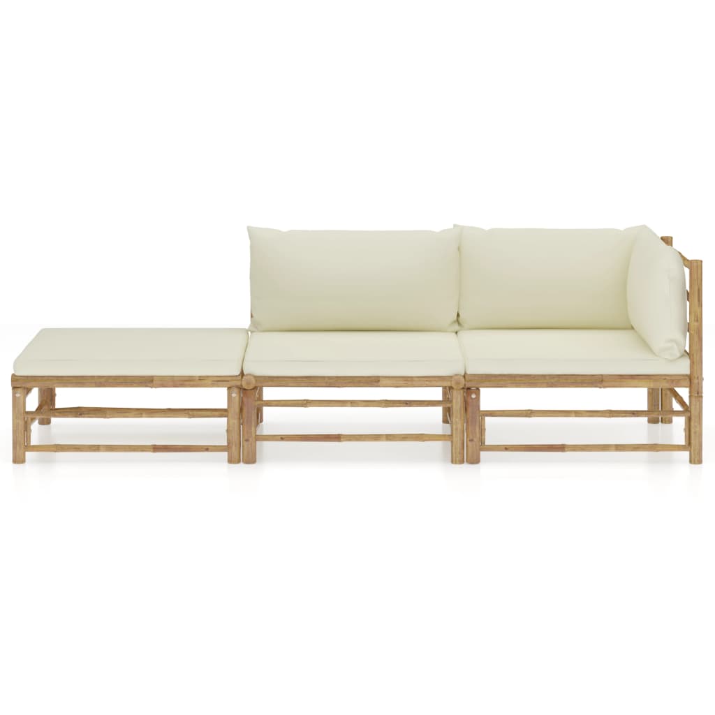 vidaXL Set mobilier de grădină, cu perne alb crem, 3 piese, bambus vidaXL Set mobilier de grădină, cu perne alb crem, 3 piese, bambus