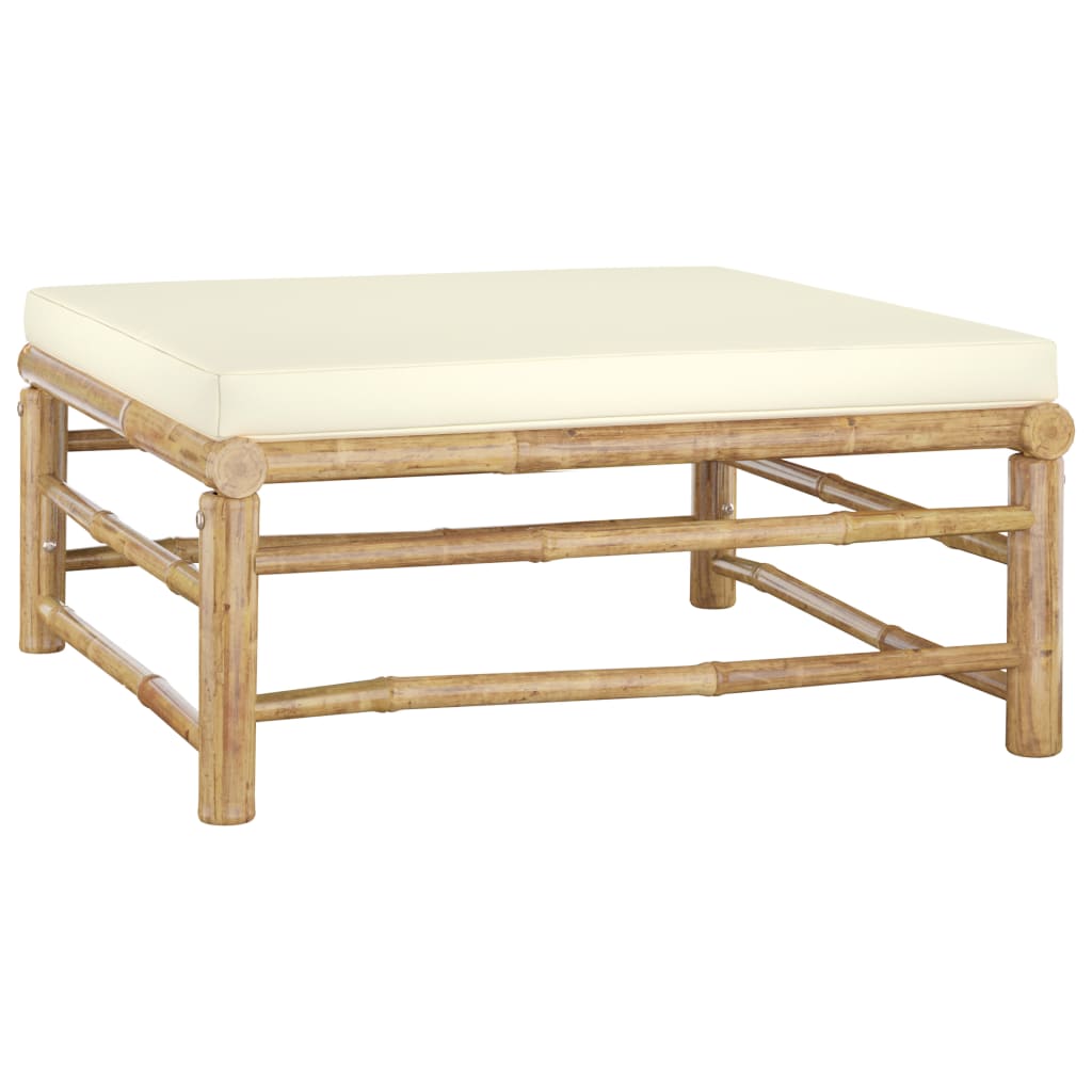 vidaXL Set mobilier de grădină, cu perne alb crem, 3 piese, bambus vidaXL Set mobilier de grădină, cu perne alb crem, 3 piese, bambus