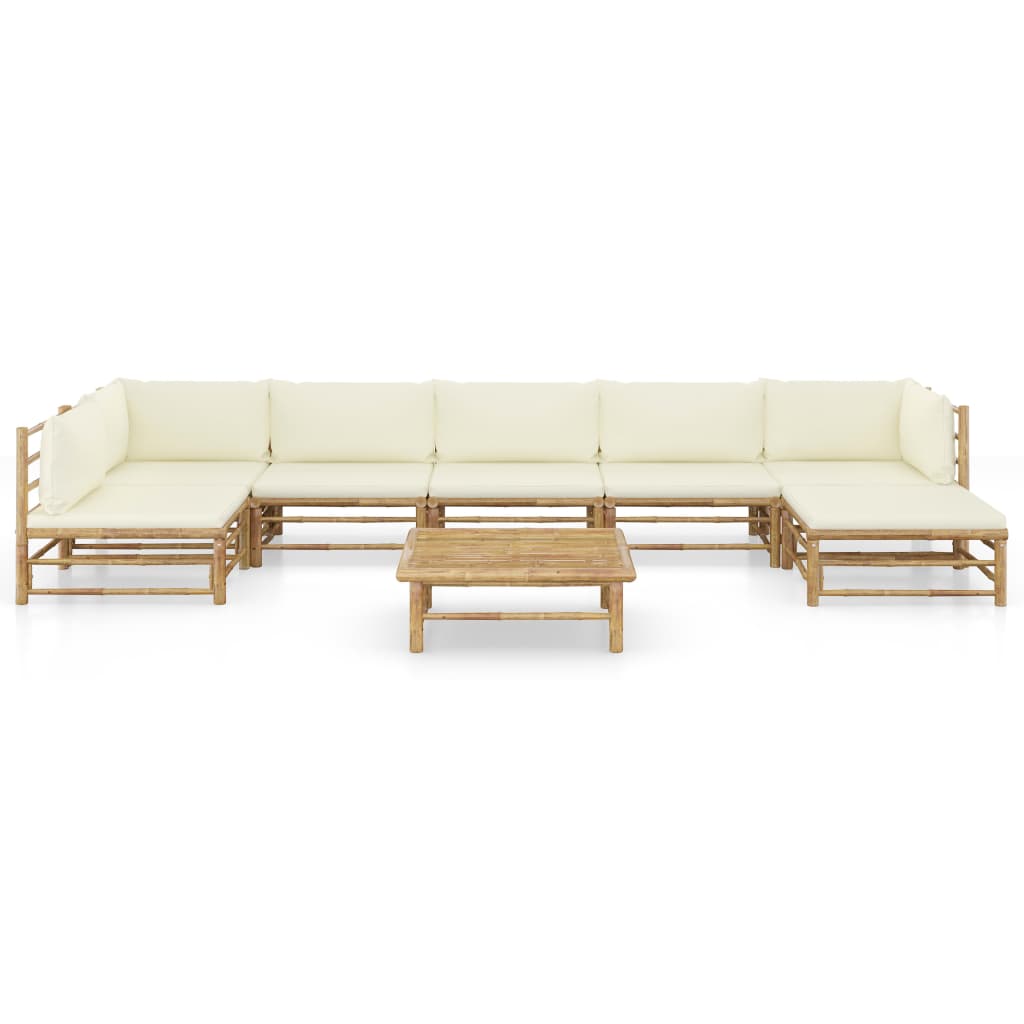 vidaXL Set mobilier de grădină, cu perne alb crem, 8 piese, bambus vidaXL Set mobilier de grădină, cu perne alb crem, 8 piese, bambus