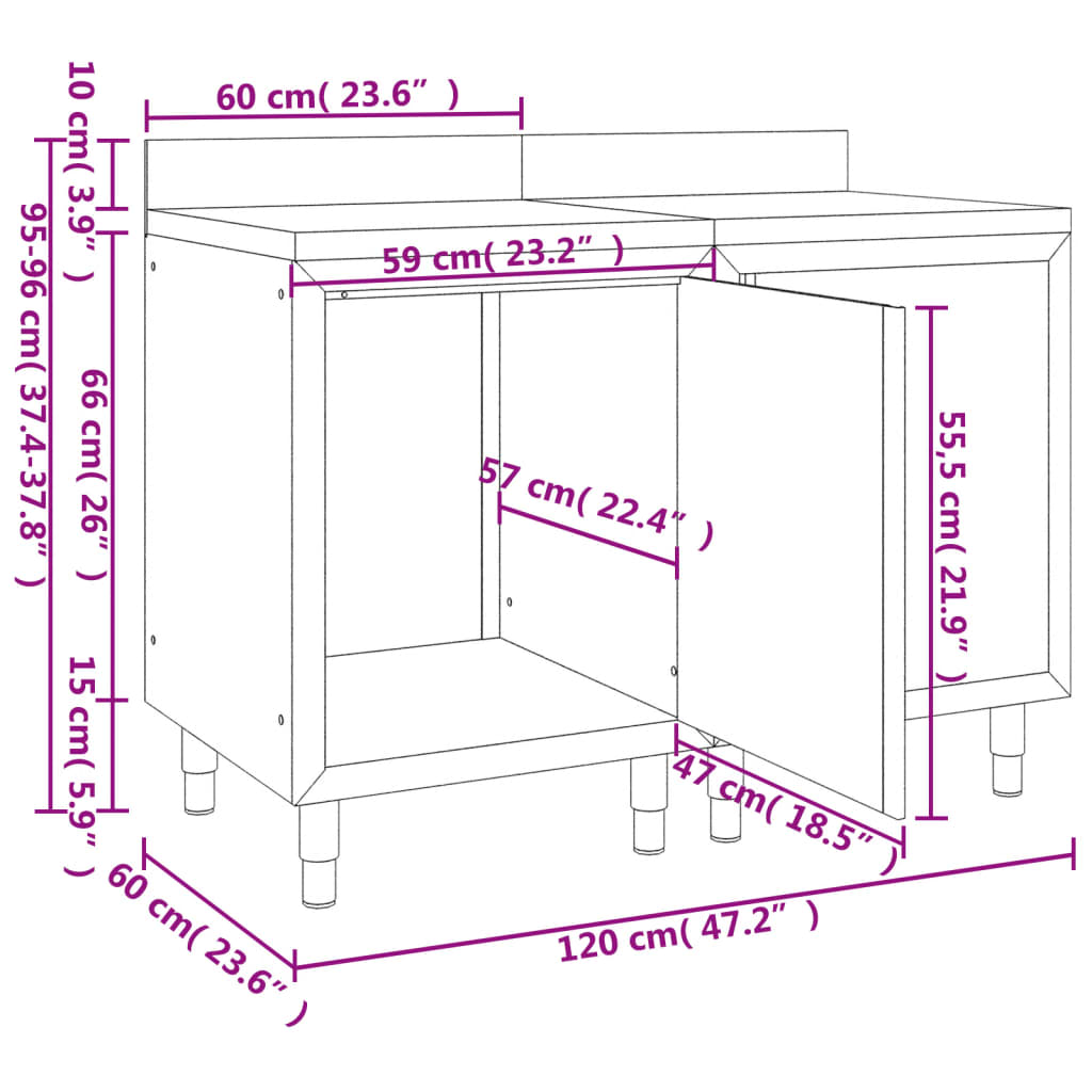 vidaXL Dulap blat de lucru comercial, 120x60x96 cm, oțel inoxidabil vidaXL Dulap blat de lucru comercial, 120x60x96 cm, oțel inoxidabil