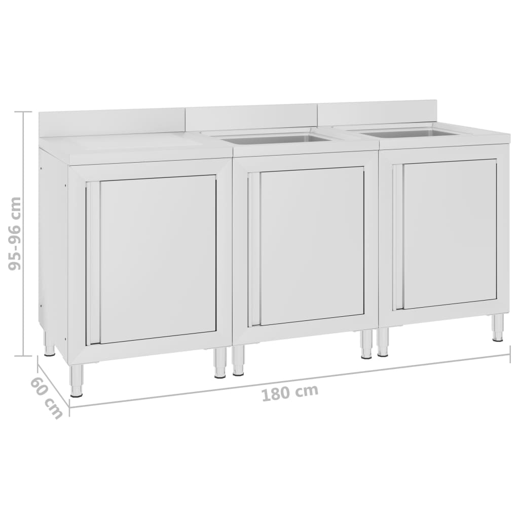 vidaXL Dulap comercial pentru chiuvetă, 180x60x96 cm, oțel inoxidabil vidaXL Dulap comercial pentru chiuvetă, 180x60x96 cm, oțel inoxidabil