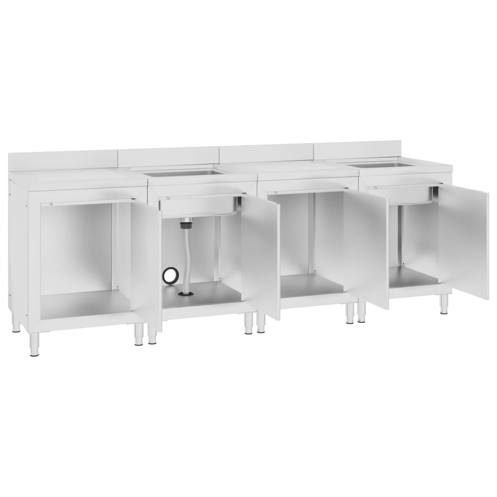 vidaXL Dulap comercial pentru chiuvetă, 240x60x96 cm, oțel inoxidabil