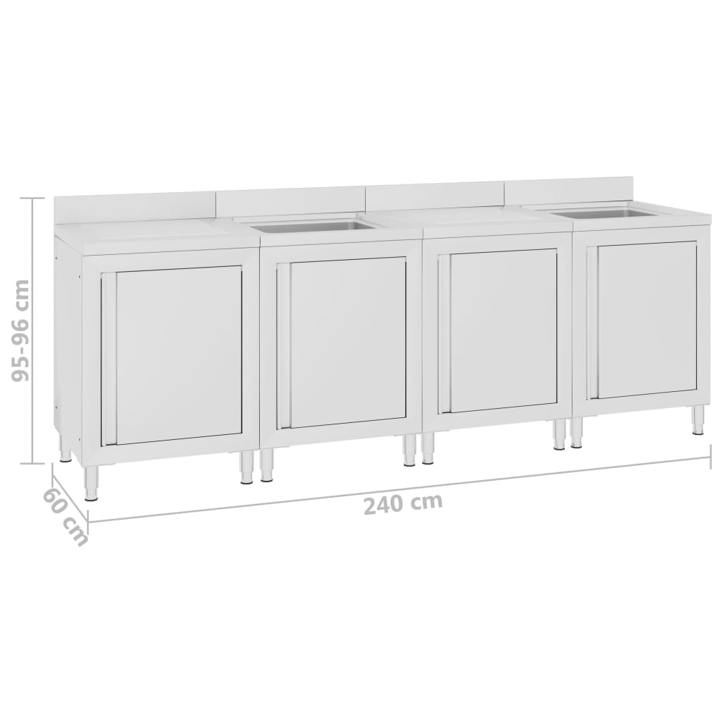 vidaXL Dulap comercial pentru chiuvetă, 240x60x96 cm, oțel inoxidabil