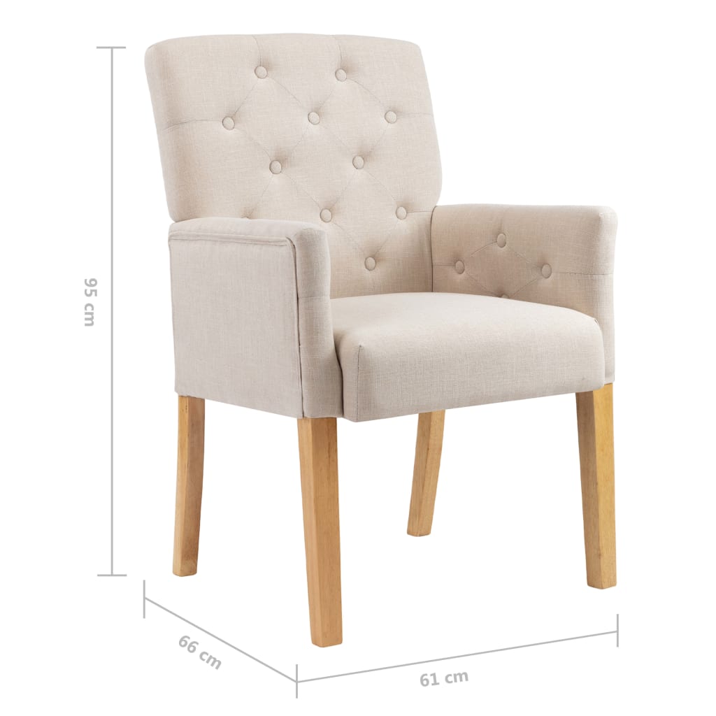 vidaXL Scaune de bucătărie cu brațe, 2 buc., bej, material textil